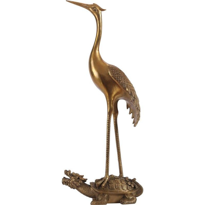 Brass Dragon Turtle and Crane Sculpture for Home Decor and Gifting