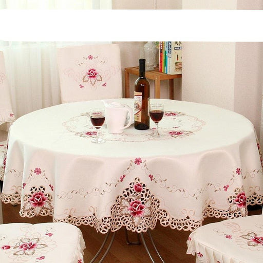 European Garden Embroidered Round Tablecloth for Dining and Wedding Decor