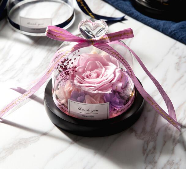 Eternal Real Rose Gift in Glass Dome with Lights