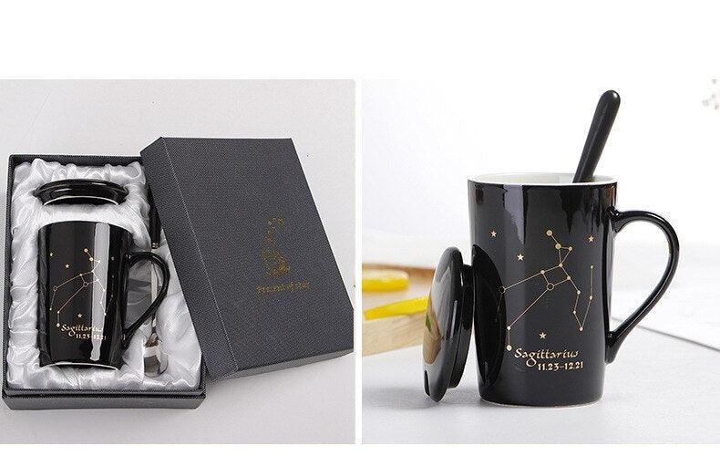 Luxe Constellation Coffee Mug Set with Real Gold Accents and Spoon