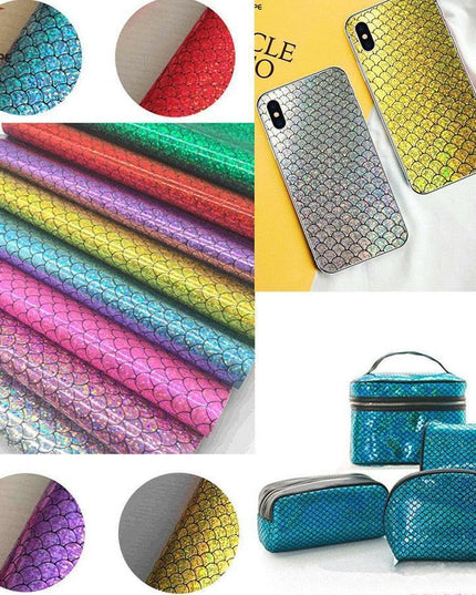 Enchanted Holographic Mermaid Scale PU Faux Leather for Creative DIY Crafts