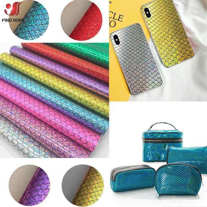Enchanted Holographic Mermaid Scale PU Faux Leather for Creative DIY Crafts