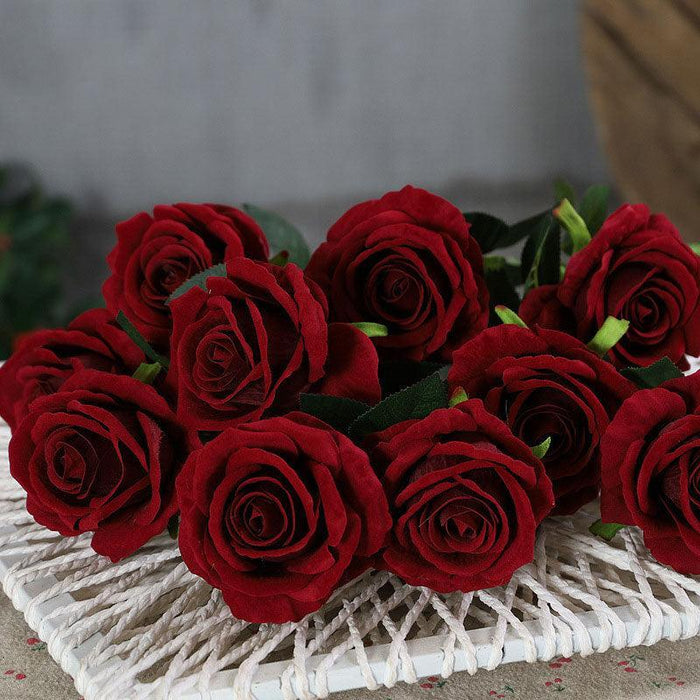 Elegant Bundle of Flannel Silk Roses - Set of 10