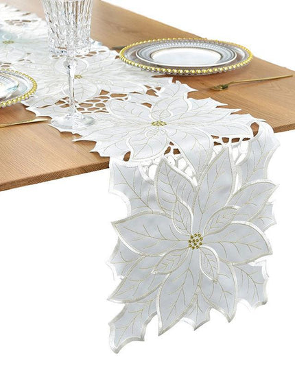 Sophisticated White Embroidered Table Runner with Luxe Design