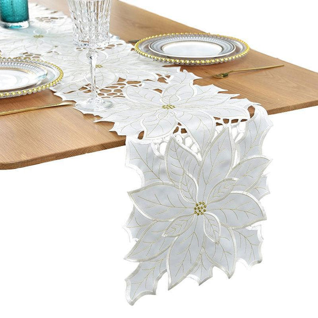 Sophisticated White Embroidered Table Runner with Luxe Design
