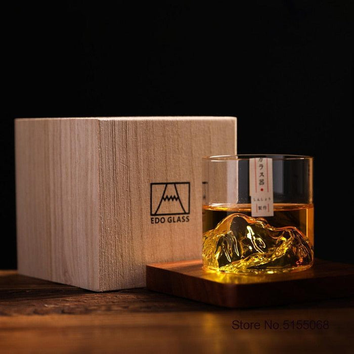 Elevate Your Drinking Experience with the Japanese Alps Glacier Whiskey Glass Set in an Elegant Wooden Box