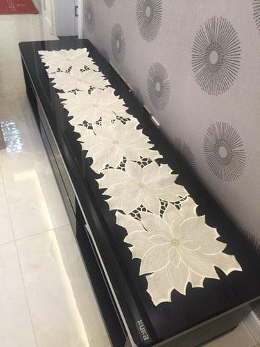 Sophisticated White Embroidered Table Runner with Luxe Design