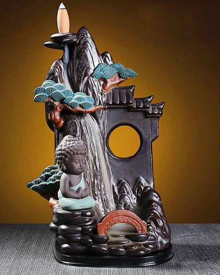 Illuminated Pine-Themed Backflow Incense Burner with Calming Waterfall Smoke Effect