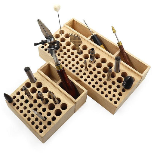 Pine Wood Leather Tool Organizer with Multiple Storage Holes and Easy Assembly