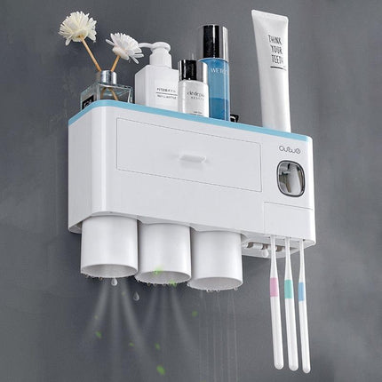 All-in-One Bathroom Organization Kit: Toothbrush Holder, Toothpaste Dispenser, and More