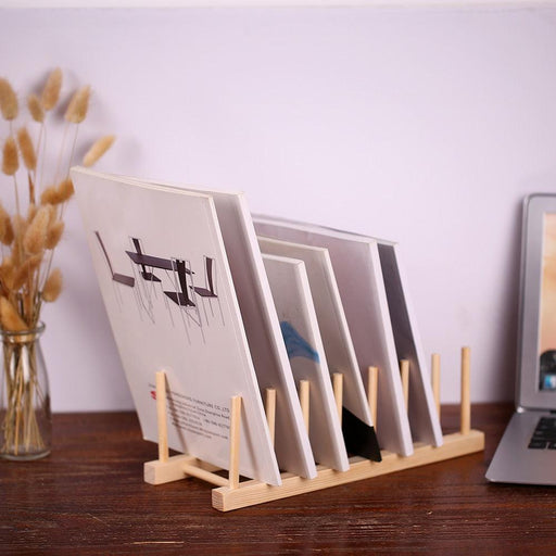 Elegant Wooden Desktop Caddy for Organizing Books, CDs, and Files