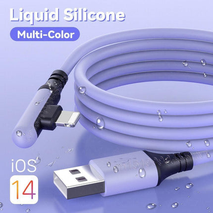 Ergonomic 90-Degree Liquid Silicone iPhone Rapid Charge Cable - Available in Multiple Lengths