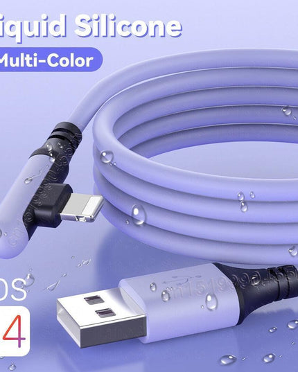 Ergonomic 90-Degree Liquid Silicone iPhone Rapid Charge Cable - Available in Multiple Lengths