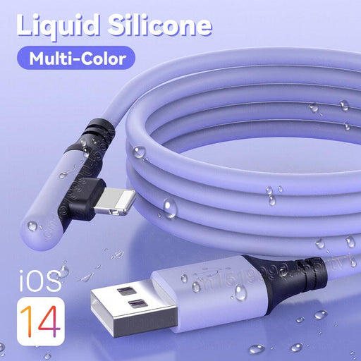90 Degree USB Cable for iPhone 14 13 12 11 Pro Max XR XS 8 7 6s 5s - Fast Charging Liquid Silicone Data Cable in 0.3/1.2/1.8M Lengths - Très Elite