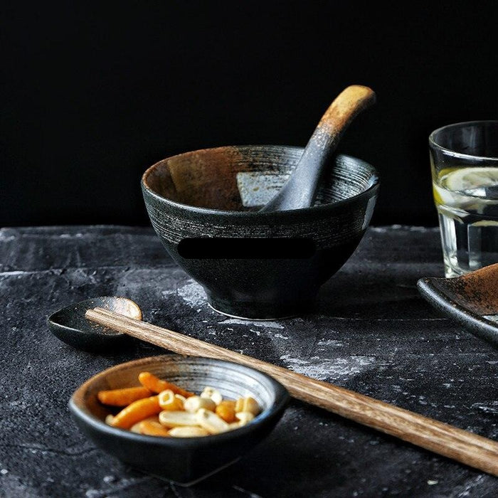 Japanese Dining Elegance: Classic Ceramic Dinnerware Set with Frosted Finish