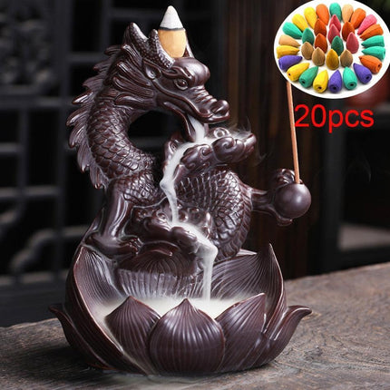 Tranquil Mountain River Backflow Incense Fountain with 100 Aromatic Cones