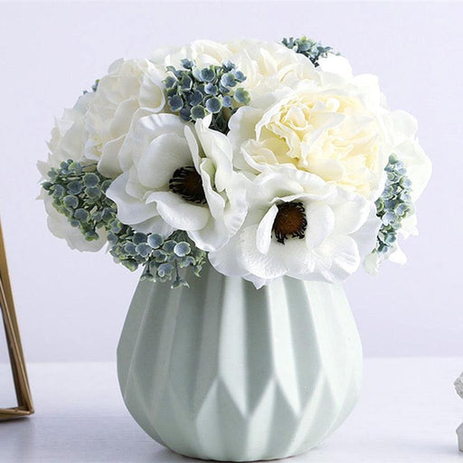 Scandinavian Peony and Anemone Silk Floral Cluster - Elegant Wedding Bouquet
