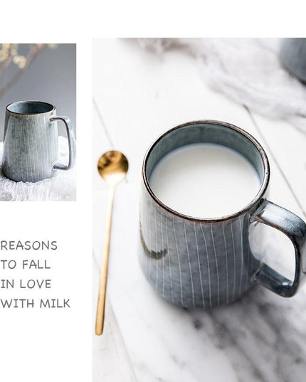 Elegant Vintage Ceramic Tea and Coffee Mug Set with Spoon - Ideal for Beverage Enthusiasts