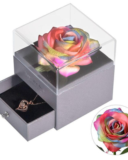 Timeless Elegance: Preserved Rose Jewelry Box Gift Set with Complimentary Necklace