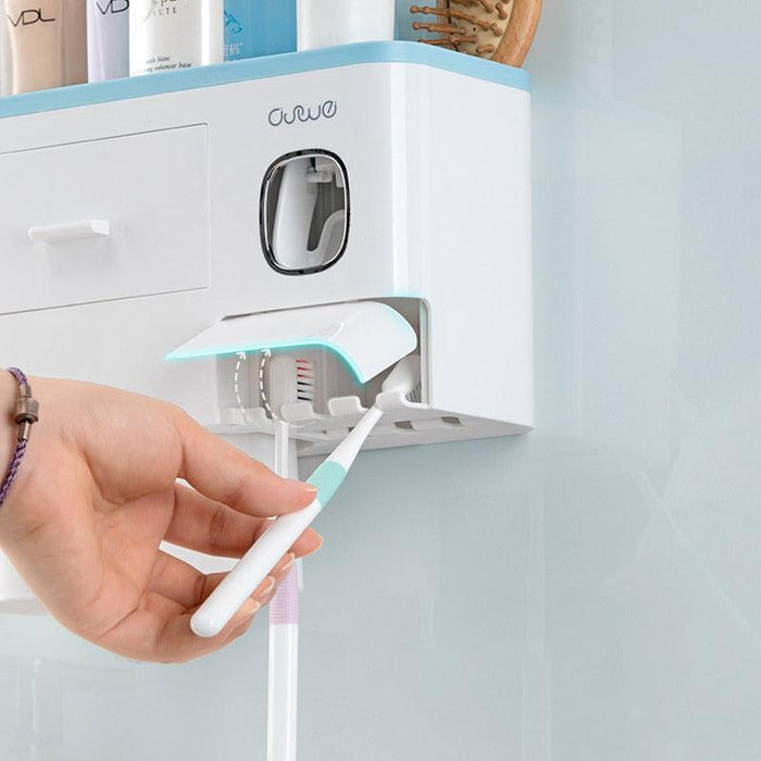 Bathroom Organization Set with Toothbrush Holder, Toothpaste Dispenser, and Storage Solution