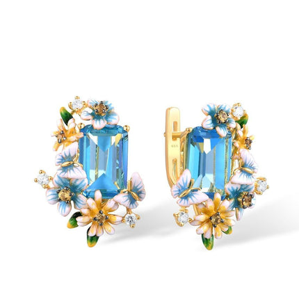 Mesmerizing Blue Stone Butterfly Earrings with Gold Accents - Sterling Silver Elegance