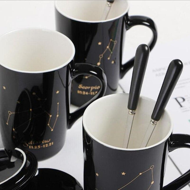 Celestial Chic: Luxurious Gold-Trimmed Zodiac Coffee Mug