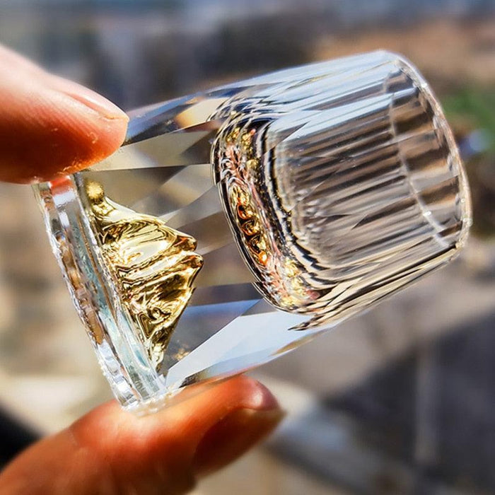 Extravagant Pair of Crystal Shot Glasses Adorned with 24k Gold Foil Elements