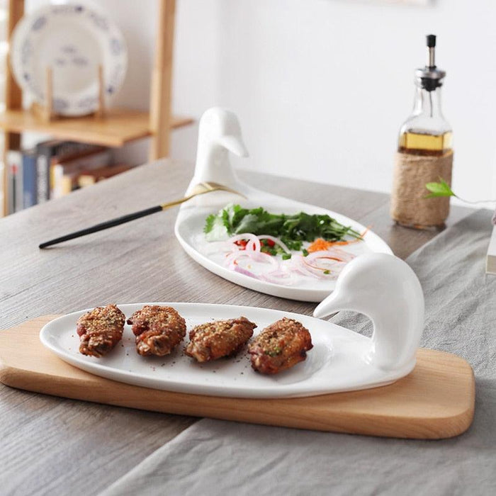 Sophisticated White Duck Ceramic Dinner Plate Set - Elevate Your Dining Experience