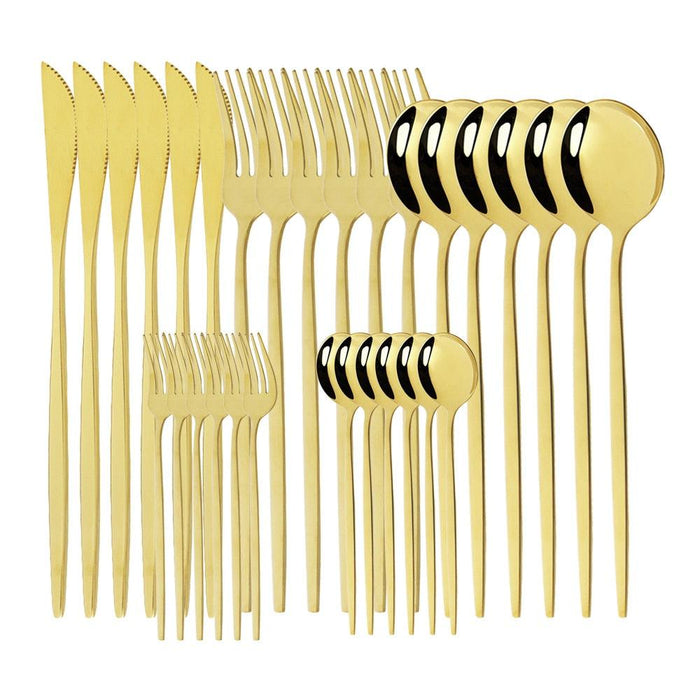 Elegant 30-Piece White and Gold Cutlery Set