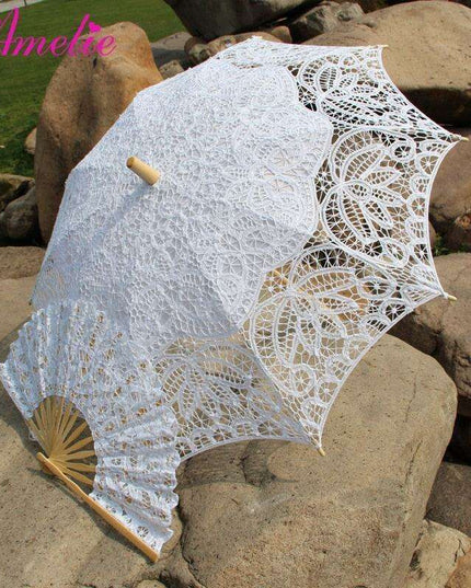 Victorian Elegance Lace Parasol and Fan Ensemble: Handcrafted Timeless Beauty