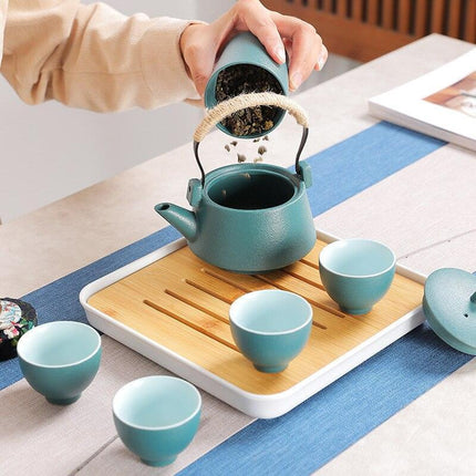 Portable Japanese Zen Tea Set - Elegant Handcrafted Teapot and Bamboo Cups for Travel