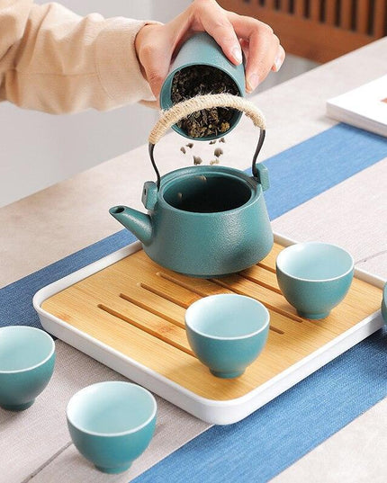 Portable Japanese Zen Tea Set - Elegant Handcrafted Teapot and Bamboo Cups for Travel