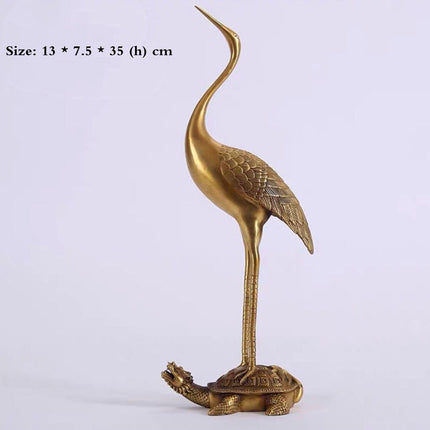 Brass Dragon Turtle and Crane Figurine: A Symbol of Longevity for Home Decor and Gifting