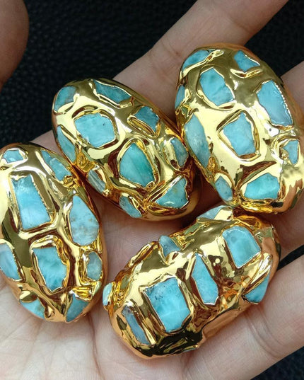 Elegant Gold-Plated Blue Larimar Bead Set: A Touch of Luxury for Your Jewelry Creations