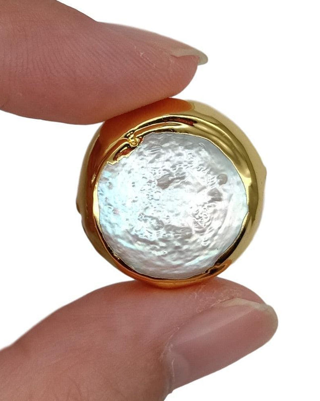 Sophisticated Gold Edged White Coin Pearl Beads Set for Stunning Jewelry Creations