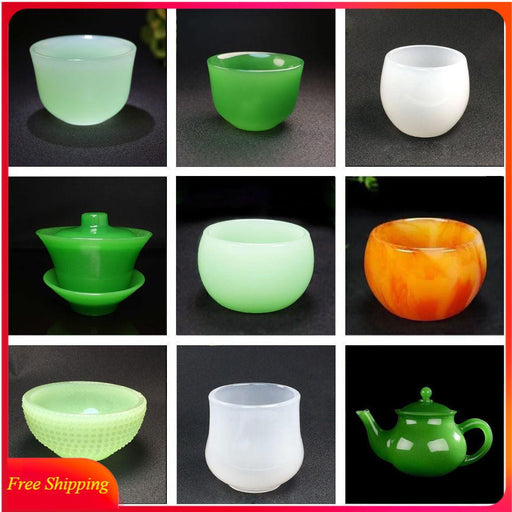 Elegant Jade Tea Cup Set with Kung Fu Tea Accessories