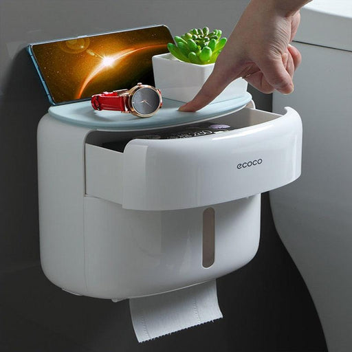 Bathroom Caddy with Wall-Mounted Phone Holder and Paper Dispenser
