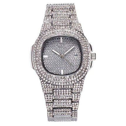 Faux Diamond Elegance Stainless Steel Timepiece