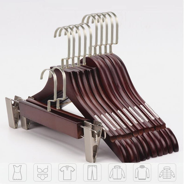 Elegant Wardrobe Enhancement: 10-Piece Premium Solid Wood Hanger Set