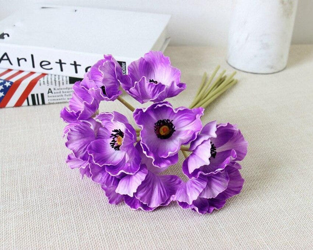 Elegant 10-Piece Premium PU Poppy Floral Arrangement - Transform Your Space with Stunning Decor