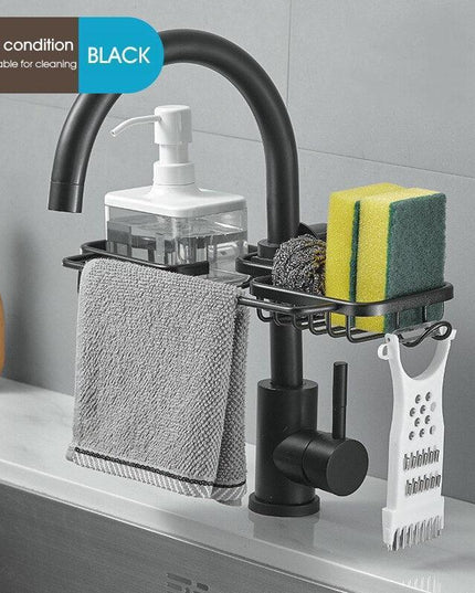 Faucet-Mounted Kitchen Storage Solution with Shelf