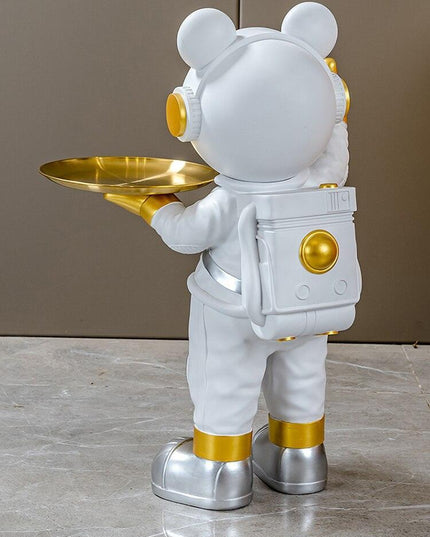 Chic Nordic Astronaut Floor Sculpture with Functional Key Organizer Tray for Elegant Home Decor