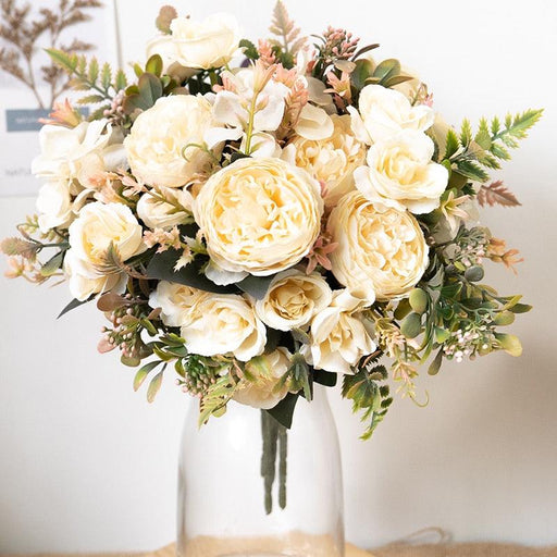White Artificial Silk Rose Flowers - Ideal for Autumn, Weddings, and Christmas Decorating