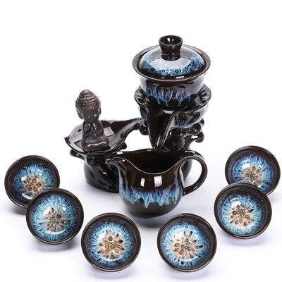 Elegant Ceramic Tea Set with Innovative Anti-Scald Rotating Teapot