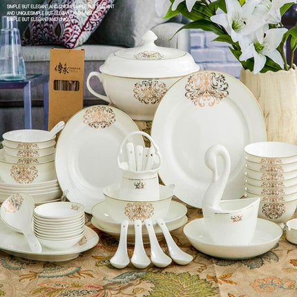 Elegant 60-Piece Handcrafted Porcelain Dinnerware Set from Jingdezhen