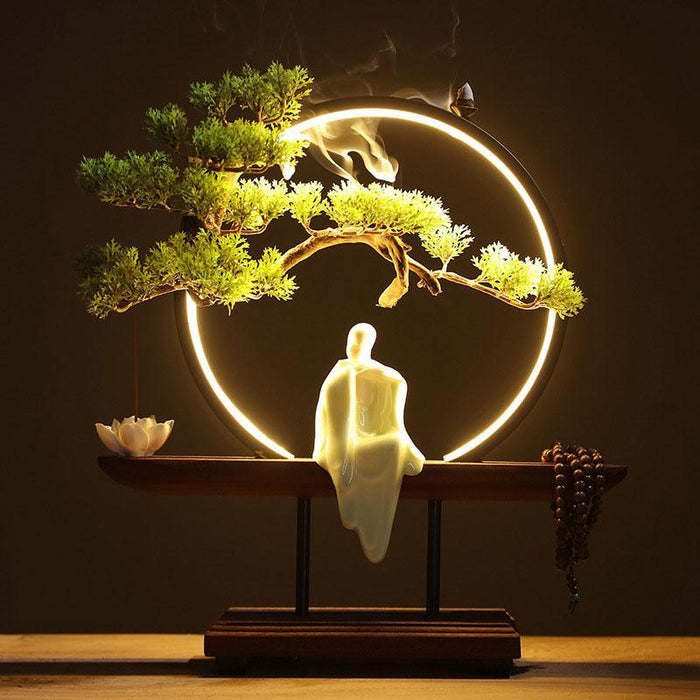 Smoke Waterfall Ceramic Backflow Incense Burner with LED Light - Creative Pine Home Decor Gift