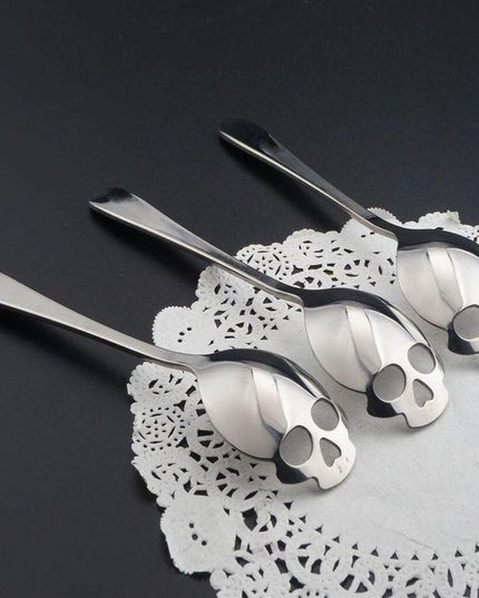 Gothic Elegance: Skull Motif Stainless Steel Spoon Set
