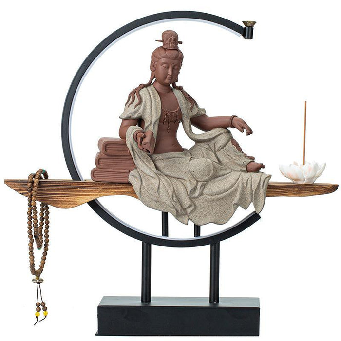 Ceramic Buddha Backflow Incense Burner Holder - Decorative Buddhist Incense Burner with Copper Craftsmanship