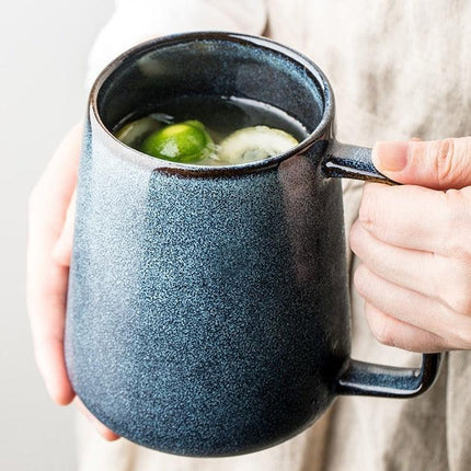 Classic Retro Ceramic Coffee Mug Set with Spoon and Lid - 600ml Capacity