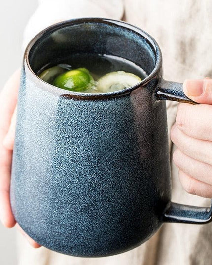 Classic Retro Ceramic Coffee Mug Set with Spoon and Lid - 600ml Capacity